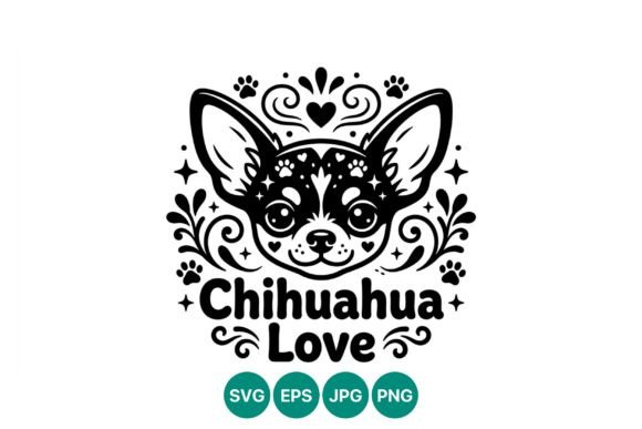 Chihuahua Love Decorative Black White Graphics & Illustrations
