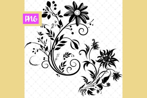 Ornate Decorative Flowers: Black & White Graphics & Illustrations
