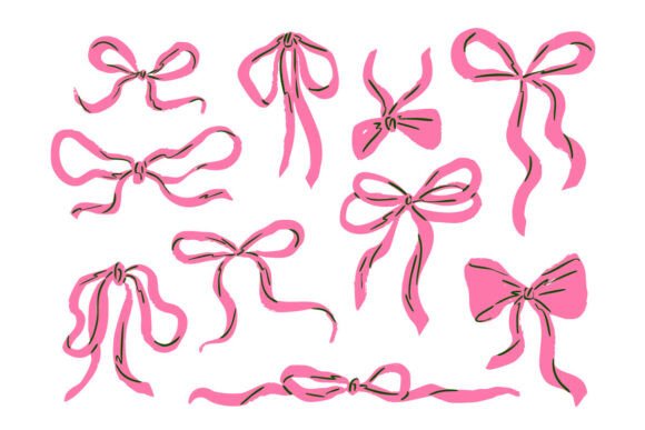 Pink Ribbon Bow Doodle Set Decorative: Graphics & Illustrations